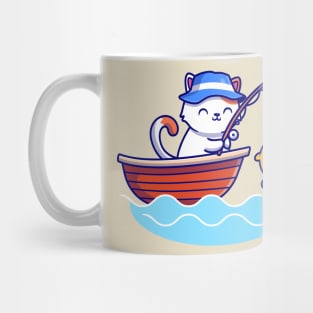 Cute Cat Fishing In The Sea On Boat Mug